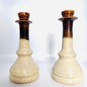 Rustic Brown and Cream Candle Holders
